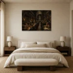 Grand Reading Hall Dark Academia Wall Art Canvas Print showcased in an elegant minimalist interior