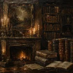 Fireplace Mantel Library Dark Academia Wall Art Canvas Print