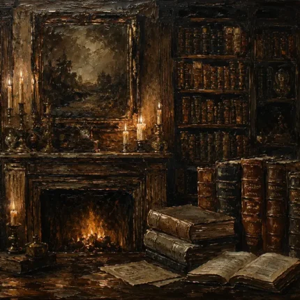 Fireplace Mantel Library Dark Academia Wall Art Canvas Print