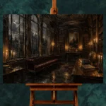 Arched Window Library Dark Academia Wall Art Canvas Print - Image 2