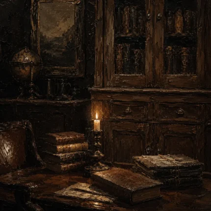 Candlelit Cabinet Library Dark Academia Wall Art Canvas Print