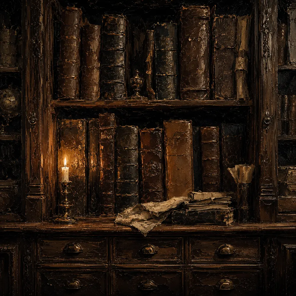 Candlelit Bookshelf Dark Academia Wall Art Canvas Print