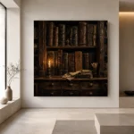 Candlelit Bookshelf Dark Academia Wall Art Canvas Print - Image 4