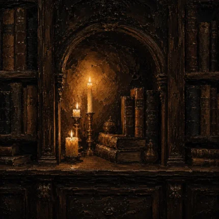 Candlelit Alcove Library Dark Academia Wall Art Canvas Print