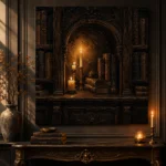 Candlelit Alcove Library Dark Academia Wall Art Canvas Print - Image 2