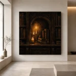 Candlelit Alcove Library Dark Academia Wall Art Canvas Print - Image 4