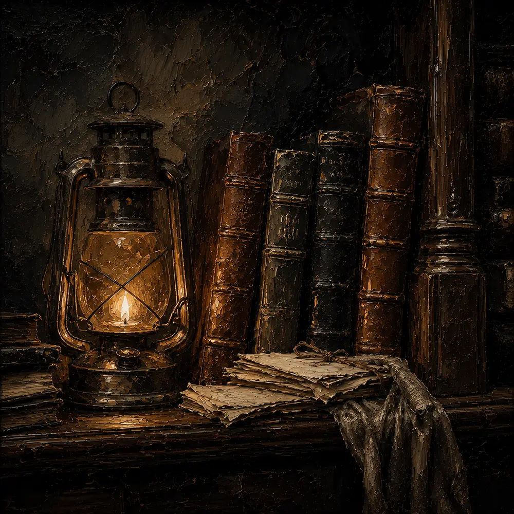 Vintage Lantern Library Dark Academia Wall Art Canvas Print