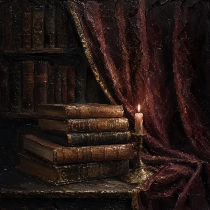 Burgundy Draped Books Dark Academia Wall Art Canvas Print