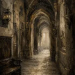 Old University Corridor Dark Academia Wall Art Canvas Print