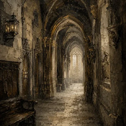 Old University Corridor Dark Academia Wall Art Canvas Print