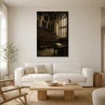 Gothic University Study Hall Dark Academia Wall Art Canvas Print styled in a refined neutral interior