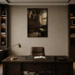 Gothic University Study Hall Dark Academia Wall Art Canvas Print displayed in a contemporary gallery-inspired room