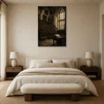 Gothic University Study Hall Dark Academia Wall Art Canvas Print showcased in an elegant minimalist interior