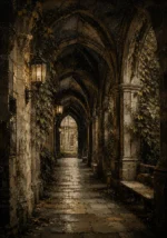 Ivy Covered Cloister Dark Academia Wall Art Canvas Print