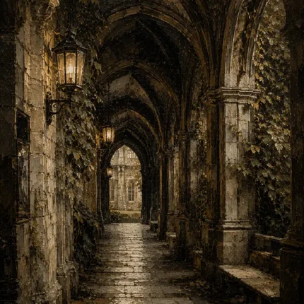 Ivy Covered Cloister Dark Academia Wall Art Canvas Print