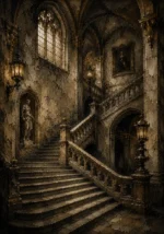 Gothic University Staircase Dark Academia Wall Art Canvas Print