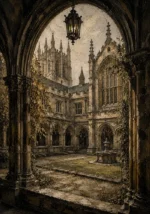Gothic University Courtyard Dark Academia Wall Art Canvas Print