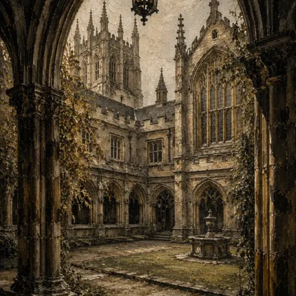 Gothic University Courtyard Dark Academia Wall Art Canvas Print