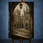 Gothic University Courtyard Dark Academia Wall Art Canvas Print - Image 2