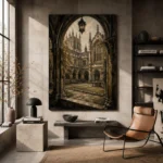 Gothic University Courtyard Dark Academia Wall Art Canvas Print - Image 3