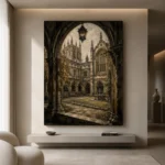 Gothic University Courtyard Dark Academia Wall Art Canvas Print - Image 4
