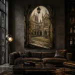 Gothic University Courtyard Dark Academia Wall Art Canvas Print - Image 5