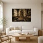 Old University Lecture Hall Dark Academia Wall Art Canvas Print styled in a refined neutral interior