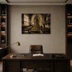 Old University Lecture Hall Dark Academia Wall Art Canvas Print displayed in a contemporary gallery-inspired room