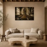 Old University Lecture Hall Dark Academia Wall Art Canvas Print presented in a sophisticated home setting