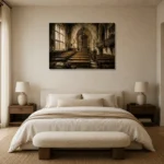 Old University Lecture Hall Dark Academia Wall Art Canvas Print showcased in an elegant minimalist interior