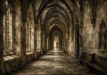 Vaulted University Hallway Dark Academia Wall Art Canvas Print
