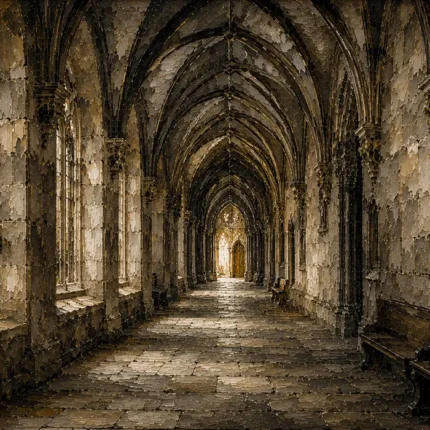 Vaulted University Hallway Dark Academia Wall Art Canvas Print