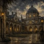 Moonlit University Courtyard Dark Academia Wall Art Canvas Print