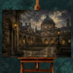Moonlit University Courtyard Dark Academia Wall Art Canvas Print - Image 2