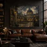 Moonlit University Courtyard Dark Academia Wall Art Canvas Print - Image 4