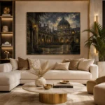 Moonlit University Courtyard Dark Academia Wall Art Canvas Print - Image 9