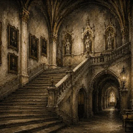 Grand University Staircase Dark Academia Wall Art Canvas Print