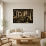 Grand University Staircase Dark Academia Wall Art Canvas Print styled in a refined neutral interior