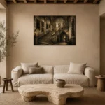Grand University Staircase Dark Academia Wall Art Canvas Print presented in a sophisticated home setting
