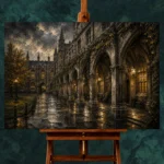 Rainy University Cloister Dark Academia Wall Art Canvas Print - Image 2