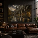 Rainy University Cloister Dark Academia Wall Art Canvas Print - Image 4