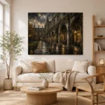 Rainy University Cloister Dark Academia Wall Art Canvas Print - Image 8