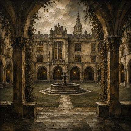 Fountain Courtyard Dark Academia Wall Art Canvas Print