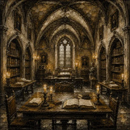 Candlelit University Library Dark Academia Wall Art Canvas Print