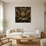 Candlelit University Library Dark Academia Wall Art Canvas Print styled in a refined neutral interior