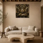 Candlelit University Library Dark Academia Wall Art Canvas Print presented in a sophisticated home setting