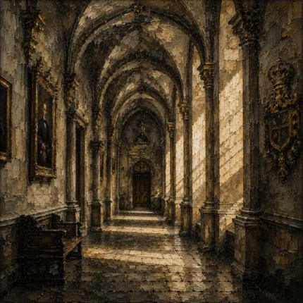 Sunlit University Corridor Dark Academia Wall Art Canvas Print