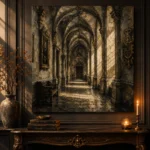 Sunlit University Corridor Dark Academia Wall Art Canvas Print - Image 2