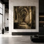 Sunlit University Corridor Dark Academia Wall Art Canvas Print - Image 3
