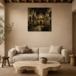 Old University Great Hall Dark Academia Wall Art Canvas Print presented in a sophisticated home setting